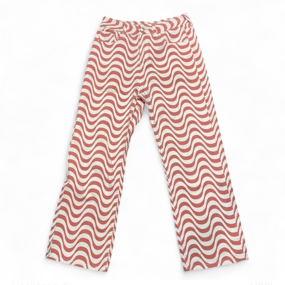 Princess Polly Denim - Princess Polly Puerto Denim Retro Pink White Retro Waves High Waisted Jeans Sz 4